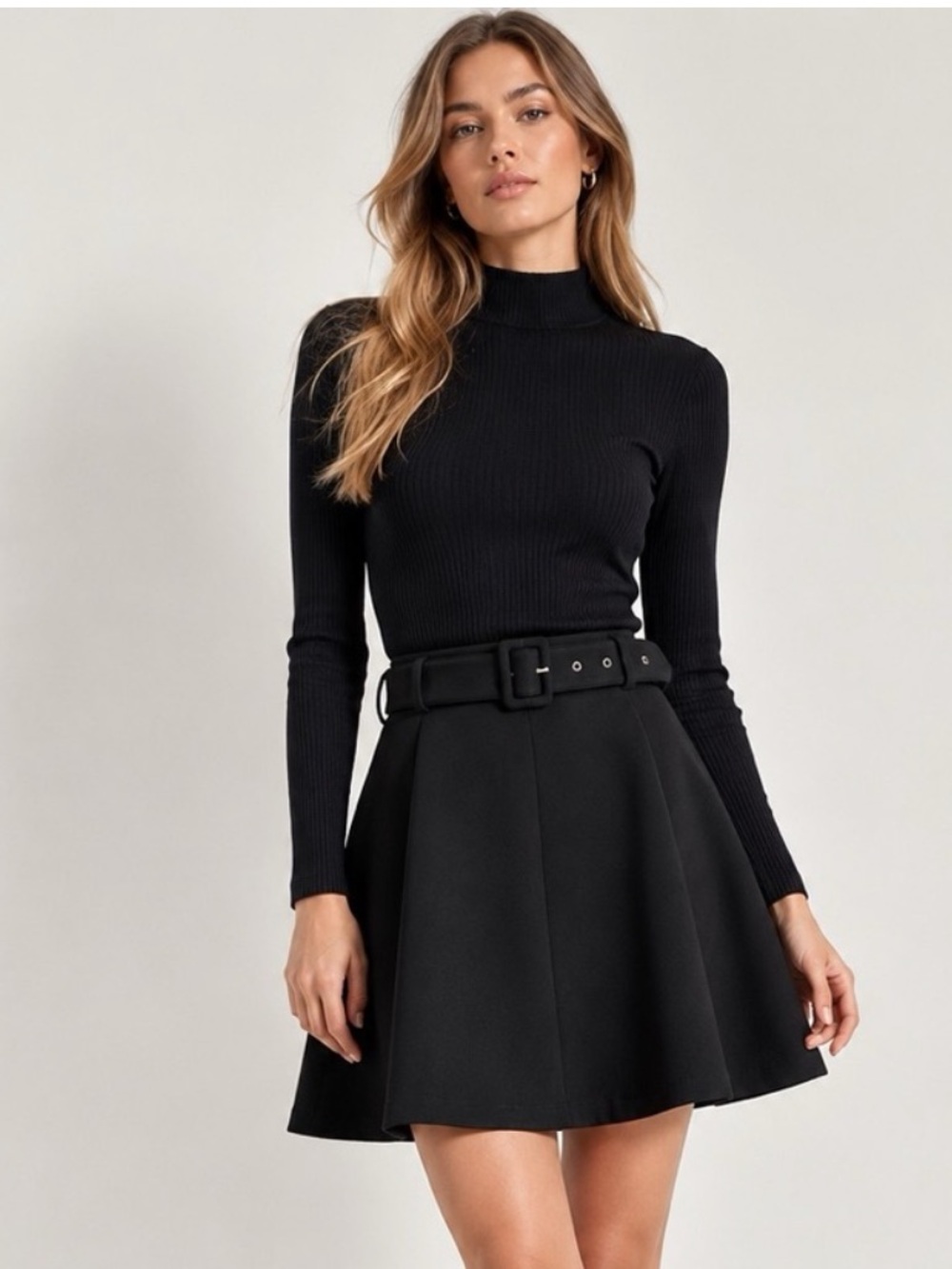 ZARA Woman Structured Black Belted A-Line Skirt Size S